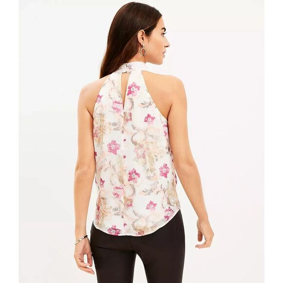 NWT LOFT Sleeveless Shimmer Floral Twist Halter Top Size XS ~ Women's MSRP $55 - Picture 4 of 10
